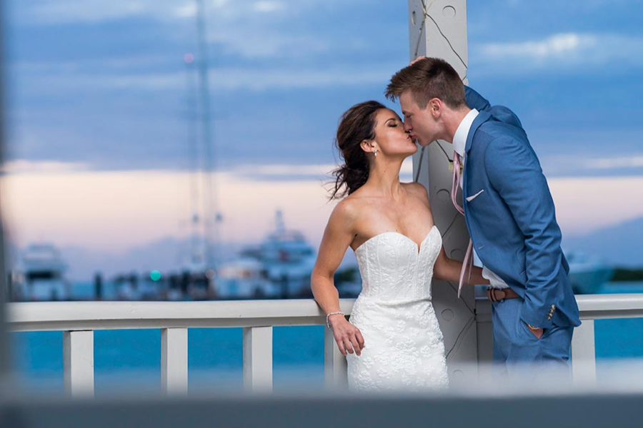 Bride and groom sharing a kiss