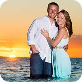 Couple embracing at sunset