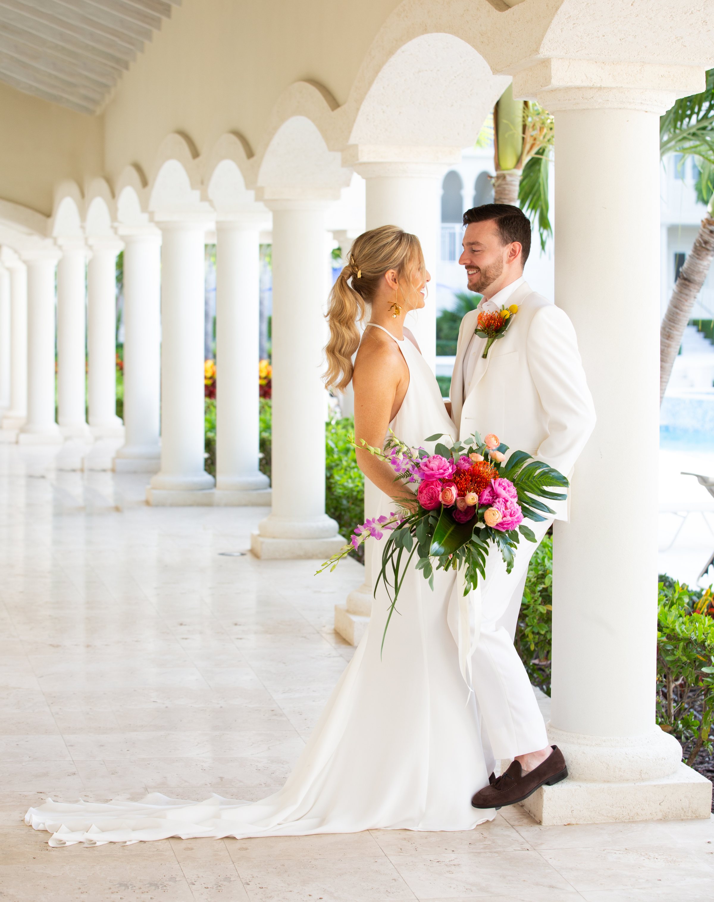 Bride and groom on the beach in Turks and Caicos